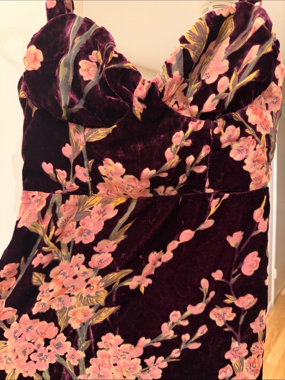 Lulu's Plum Velvet Midi Dress with Pink Floral Embroidery - Picture 4 of 4